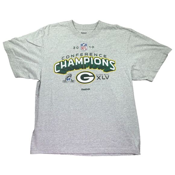 Reebok Green Bay Packers Shirt Mens XL‎ 2010 XLV NFL Champions Gray Football - Picture 1 of 10